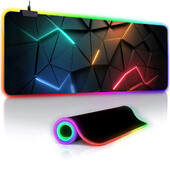 Cool Geometry Pattern RGB Light Gaming Mouse Pad - Light Modes Button Control Extended Soft Computer Keyboard Mat Нехлъзгаща се