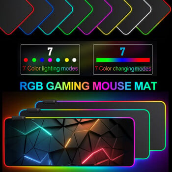 Cool Geometry Pattern RGB Light Gaming Mouse Pad - Button Control Modes Light Extended soft πληκτρολόγιο υπολογιστή αντιολισθητικό χαλάκι