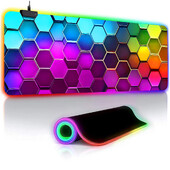 Gradient de culoare Hexagon RGB Light Gaming Mouse Pad - Moduri de iluminare Buton Control Computer Tastatură Covoraș antiderapant din cauciuc