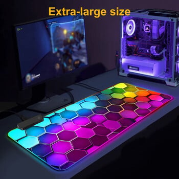 Color Gradient Hexagon RGB Light Gaming Mouse Pad - Light Modes Button Control Πληκτρολόγιο υπολογιστή Ματ αντιολισθητική λαστιχένια βάση