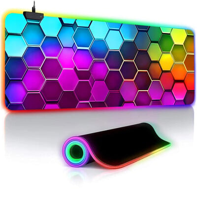 Színátmenet hatszögletű RGB Light Gaming egérpad - Világítási módok Gombvezérlés Számítógépes billentyűzet szőnyeg csúszásmentes gumitalp