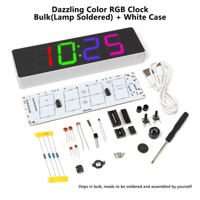 Настолен часовник RGB Ослепителен цветен цифров дисплей Направи си сам Седалка Настолен часовник Дата Температура Прост вятър Направи си сам Комплект Упражнение за заваряване