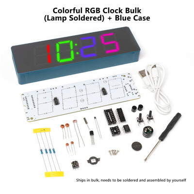 Настолен часовник RGB Ослепителен цветен цифров дисплей Направи си сам Седалка Настолен часовник Дата Температура Прост вятър Направи си сам Комплект Упражнение за заваряване