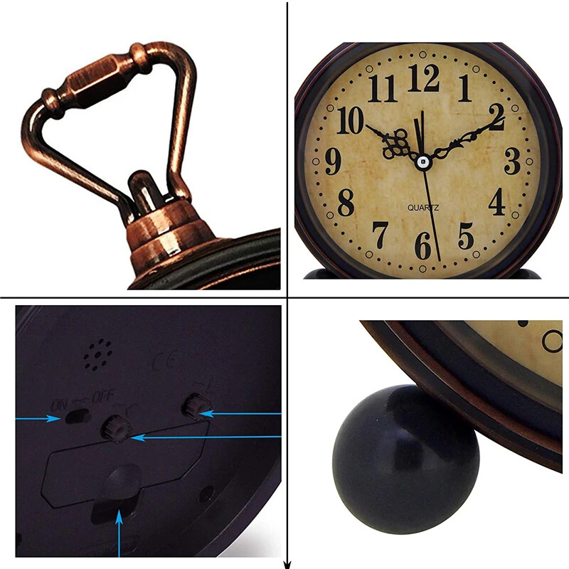 Винтидж кварцов настолен часовник Висящ Висящ ретро будилник с батерии Спалня Декорация на всекидневна Стенен часовник