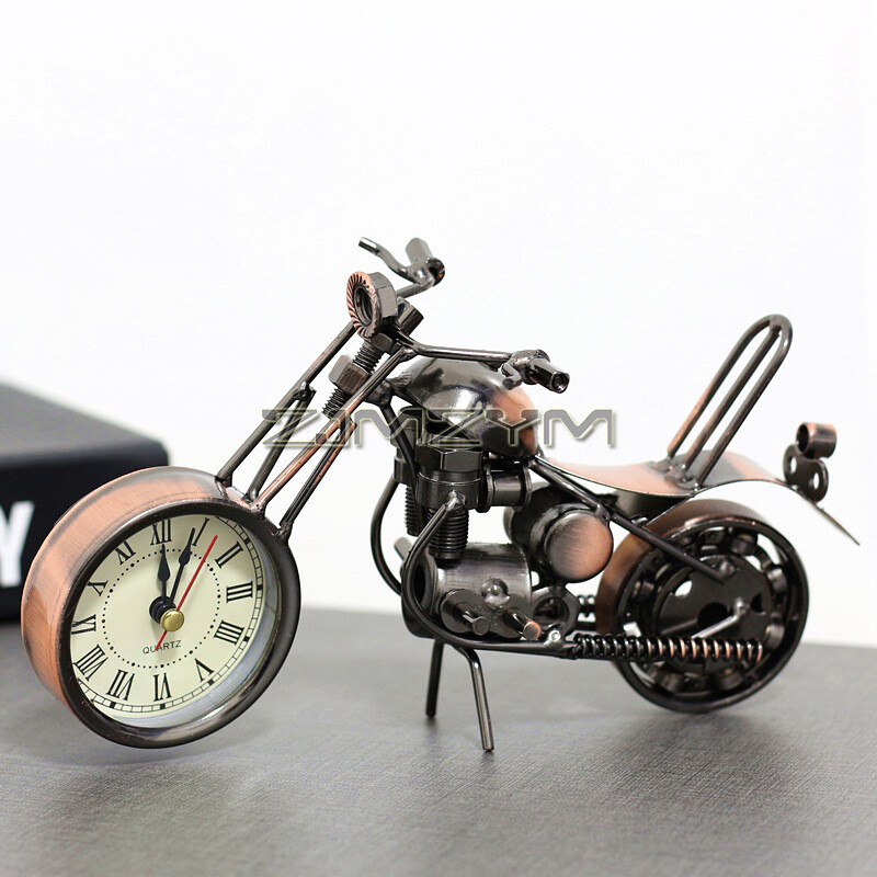 Реколта мини мотоциклет модел будилник с римски цифри, захранван с батерии настолен рафт часовник креативен настолен часовник