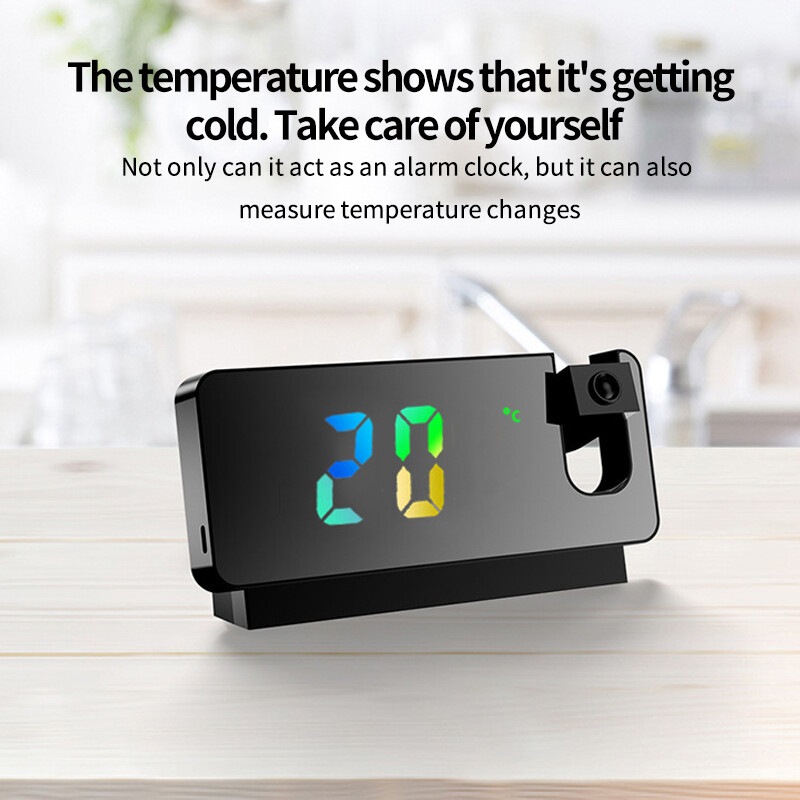 Многофункционален въртящ се прожекционен будилник, LED безшумен цветен екран, подарък за прожектиране на тавана в спалнята, часовник за домашен декор