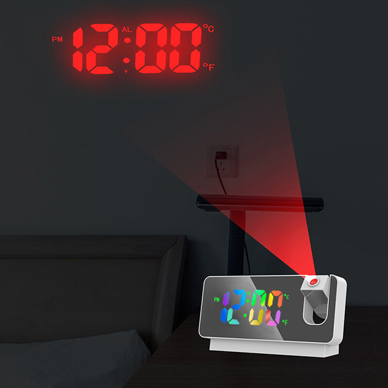 Многофункционален въртящ се прожекционен будилник, LED безшумен цветен екран, подарък за прожектиране на тавана в спалнята, часовник за домашен декор