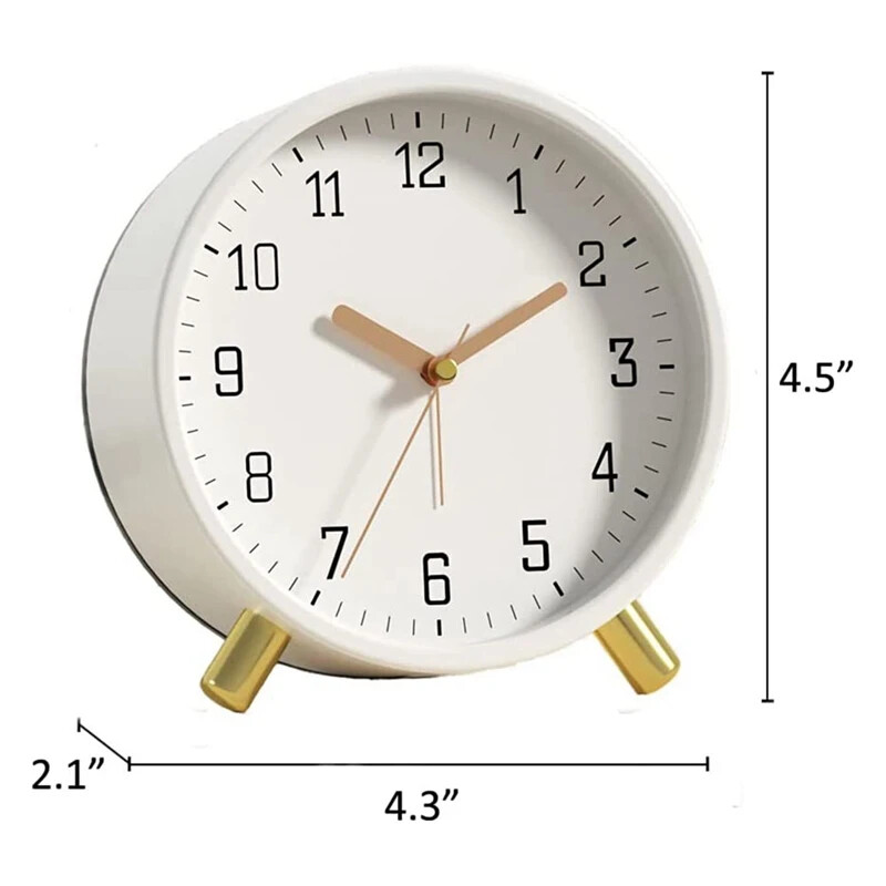 4-инчов безшумен кварцов настолен часовник с подсветка Европейски будилник с метална игла, захранван с батерии AA, часовник за спалня