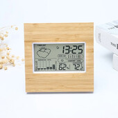 Цифров часовник Десктоп Температура LCD Електронен термометър Настолен Хигрометър Работен от батерии Час Дата Календар Дървено лице
