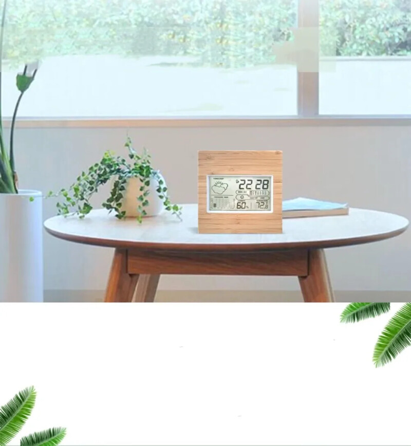 Цифров часовник Десктоп Температура LCD Електронен термометър Настолен Хигрометър Работен от батерии Час Дата Календар Дървено лице
