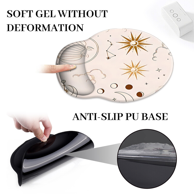 1 buc. Soare, lună și nori, mouse pad pentru încheietura mâinii, ergonomic, moale, anti-alunecare, suport pentru sprijin pentru încheietura mâinii, mouse pad pentru computer, pentru birou, computer