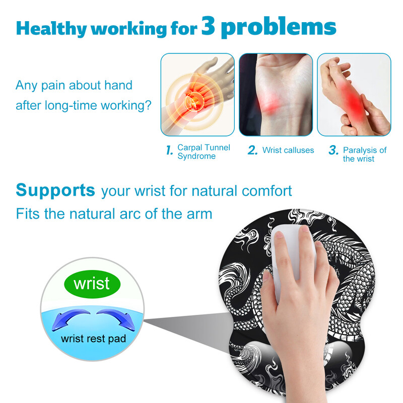 1 buc. Tampă de mouse mare, dragon antic, pentru încheietura mâinii, ergonomică, moale, anti-alunecare, suport pentru sprijin pentru încheietura mâinii, tampă de mouse pentru computer, pentru birou, PC