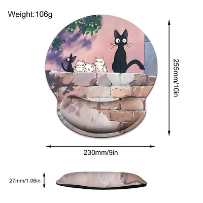 Summer Black White Cat Anime Wrist Mouse Pad Ergonomic, moale, anti-alunecare, Suport pentru încheietura mâinii Mat Suport Mouse Pad pentru computer pentru birou PC