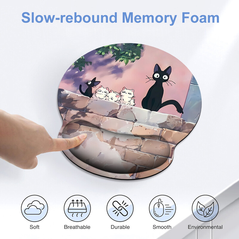 Summer Black White Cat Anime Wrist Mouse Pad Ergonomic, moale, anti-alunecare, Suport pentru încheietura mâinii Mat Suport Mouse Pad pentru computer pentru birou PC