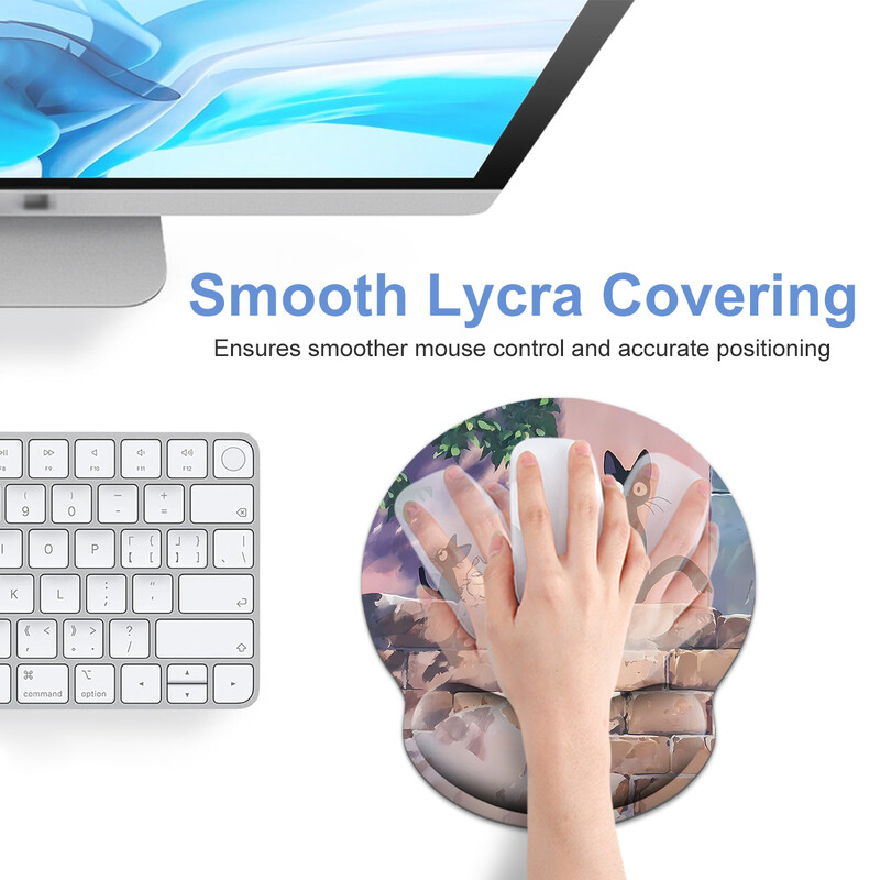 Summer Black White Cat Anime Wrist Mouse Pad Ergonomic, moale, anti-alunecare, Suport pentru încheietura mâinii Mat Suport Mouse Pad pentru computer pentru birou PC