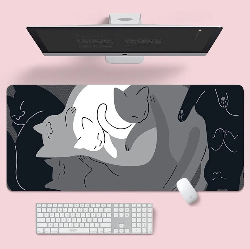 Tampă de mouse mare XXL Covoraș de birou pisică albastră drăguță 900x400 Kawaii Accesorii de birou pentru computer Covoraș de mouse Tampă de mouse mare Tampoane de cauciuc pentru jucători