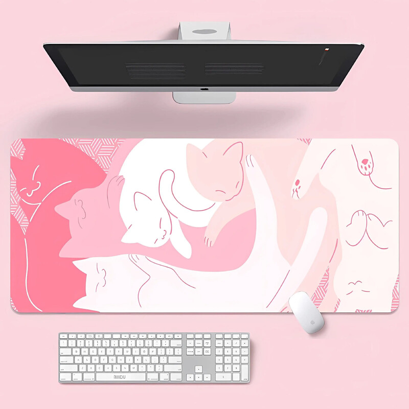 Tampă de mouse mare XXL Covoraș de birou pisică albastră drăguță 900x400 Kawaii Accesorii de birou pentru computer Covoraș de mouse Tampă de mouse mare Tampoane de cauciuc pentru jucători
