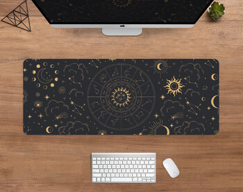 Constellation Desk Mat Astrology Mousepad Χρυσό Μαύρο Zodiac Wheel Space Galaxy Stars Moon XXL Large Astrology Gaming Mousepad