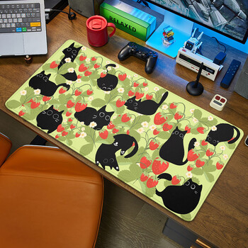 Μαύρη γάτα Mousepad Μεγάλο Mousepad Μαύρο και άσπρο Kawaii Mouse Mat Αξεσουάρ γραφείου Υπολογιστή Αξεσουάρ γραφείου 90x40 Custom Mause Pad