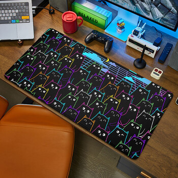 Μαύρη γάτα Mousepad Μεγάλο Mousepad Μαύρο και άσπρο Kawaii Mouse Mat Αξεσουάρ γραφείου Υπολογιστή Αξεσουάρ γραφείου 90x40 Custom Mause Pad