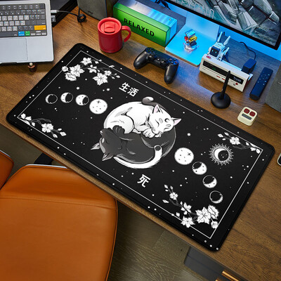 Black Cat Mouse Pad Didelis pelės kilimėlis Juodos ir baltos spalvos Kawaii Mouse Kilimėlis Kompiuterio priedai Stalo kilimėlis 90x40 Custom Mause Pad