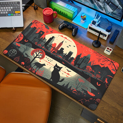 Black Cat Mouse Pad Mousepad mare alb-negru Kawaii Mouse Mat Computer Accesorii birou Mat birou 90x40 Custom Mause Pad