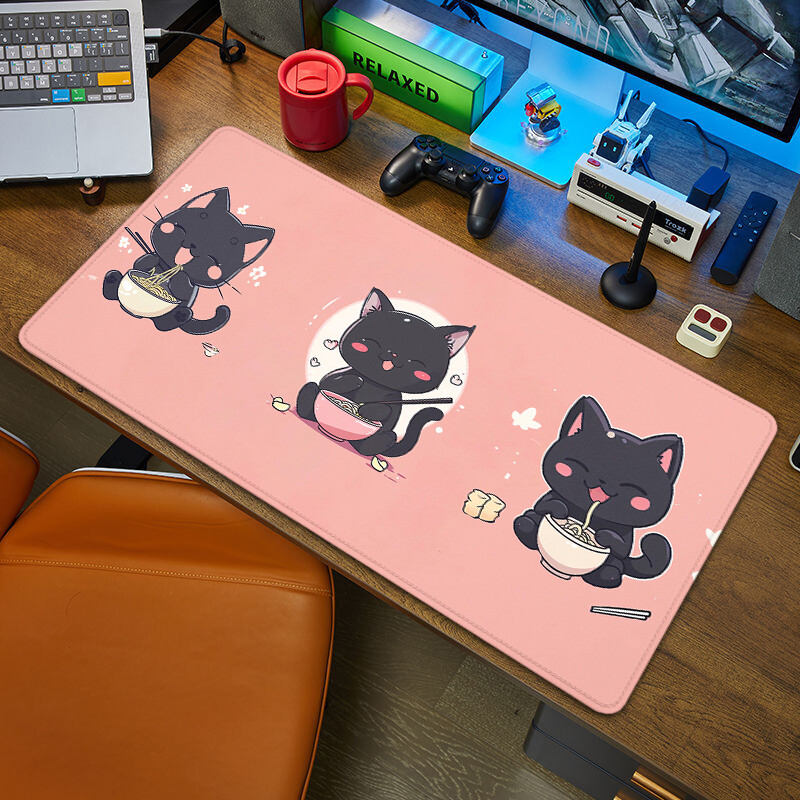Black Cat Mouse Pad Mousepad mare alb-negru Kawaii Mouse Mat Computer Accesorii birou Mat birou 90x40 Custom Mause Pad