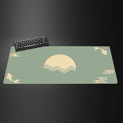 Covoraș de birou japonez Tampă de mouse neagră și galbenă Koi Fish Sun Cloud Japan Art Seal Sunrise Covoraș de birou mare pentru jocuri Tapete de mouse din cauciuc xxl