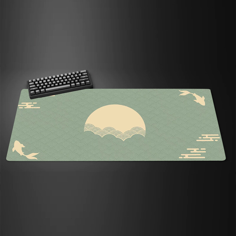 Covoraș de birou japonez Tampă de mouse neagră și galbenă Koi Fish Sun Cloud Japan Art Seal Sunrise Covoraș de birou mare pentru jocuri Tapete de mouse din cauciuc xxl