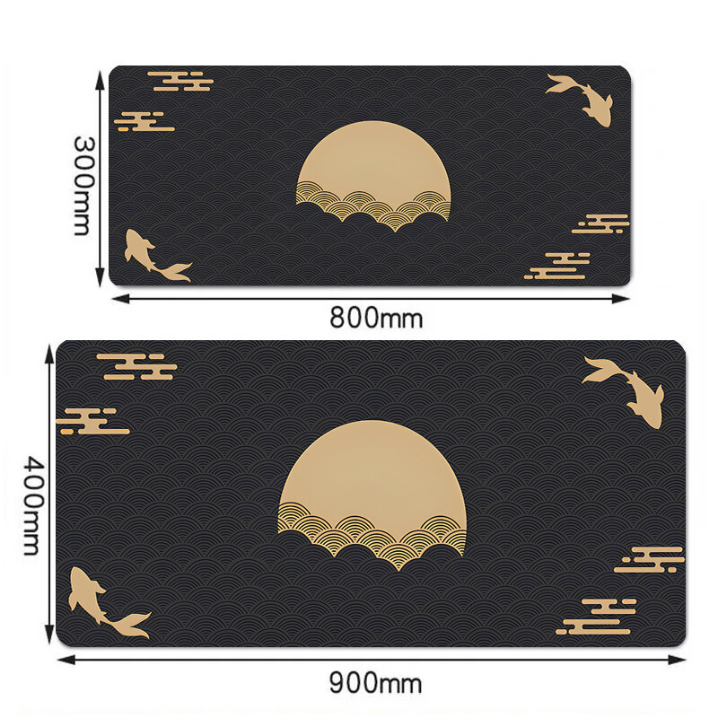 Covoraș de birou japonez Tampă de mouse neagră și galbenă Koi Fish Sun Cloud Japan Art Seal Sunrise Covoraș de birou mare pentru jocuri Tapete de mouse din cauciuc xxl