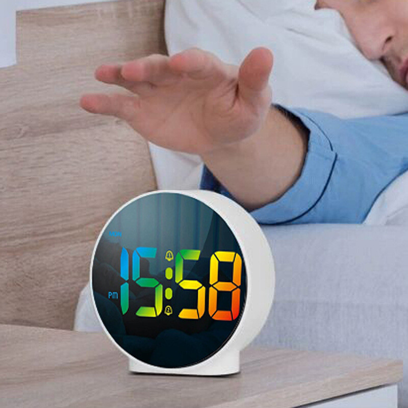 Lumini LED Ceas cu oglindă Ceas digital de birou Ceas electronic rotund silențios Ceas cu alarmă dual Trezire la atingere