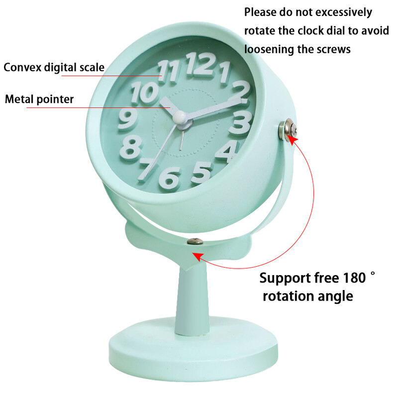 Ceas deșteptător mic rotativ de birou creativ de birou, ceas rotativ în stil Searchlight, design stereoscopic, numere clare
