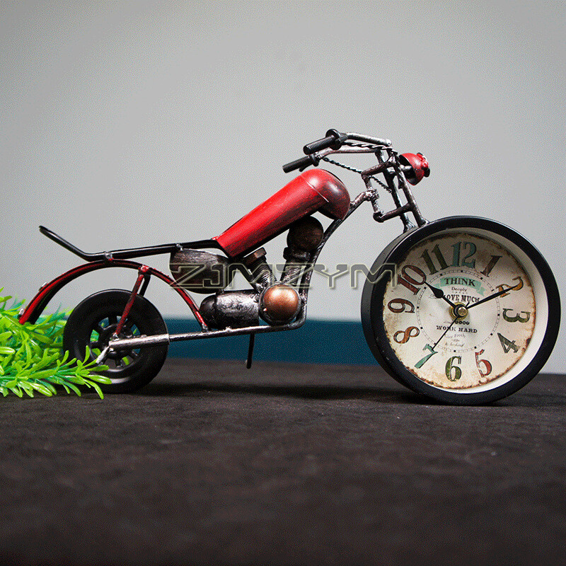 Ceas de birou vintage Ceas de masă Motocicletă Cadouri pentru bărbați Cadouri de decor rustic de fermă Funcționat cu baterii Antic