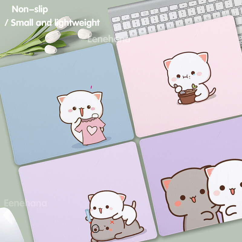 Tampă de mouse mic Anime Peach Mochi Cat Cartoon Gamer Tastatură de birou Covorașă Kawaii Mini Mouse Pad anti-alunecare Covorașe de protecție pentru birou
