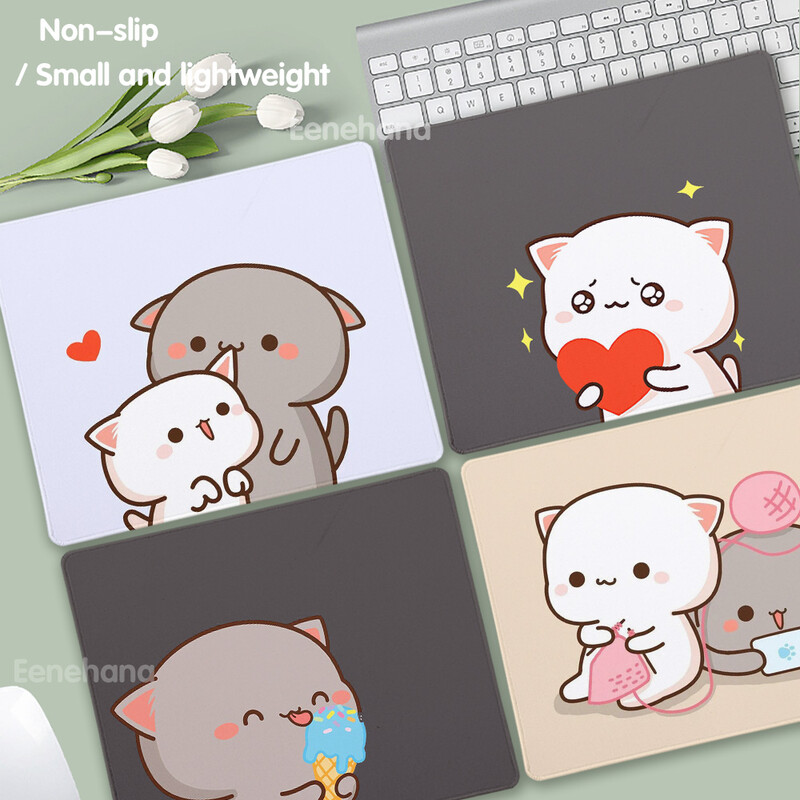Tampă de mouse mic Anime Peach Mochi Cat Cartoon Gamer Tastatură de birou Covorașă Kawaii Mini Mouse Pad anti-alunecare Covorașe de protecție pentru birou