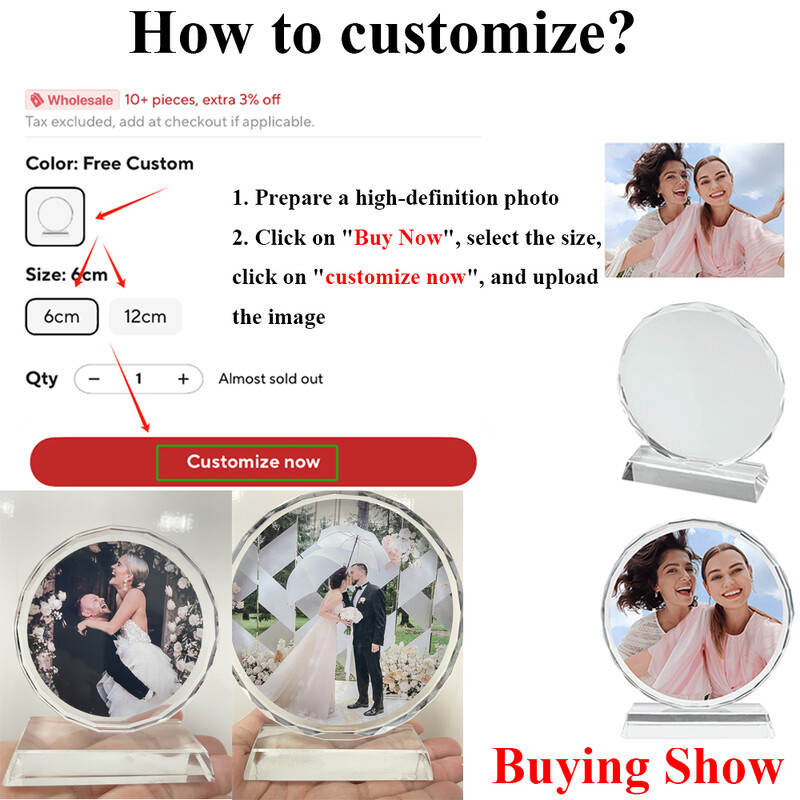 Ramă personalizată gratuită din sticlă de cristal în formă de cerc Rama foto cu fotografii personalizate Album foto pentru cadou de aniversare pentru decorarea casei