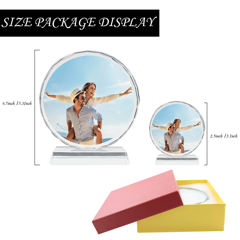 Ramă personalizată gratuită din sticlă de cristal în formă de cerc Rama foto cu fotografii personalizate Album foto pentru cadou de aniversare pentru decorarea casei