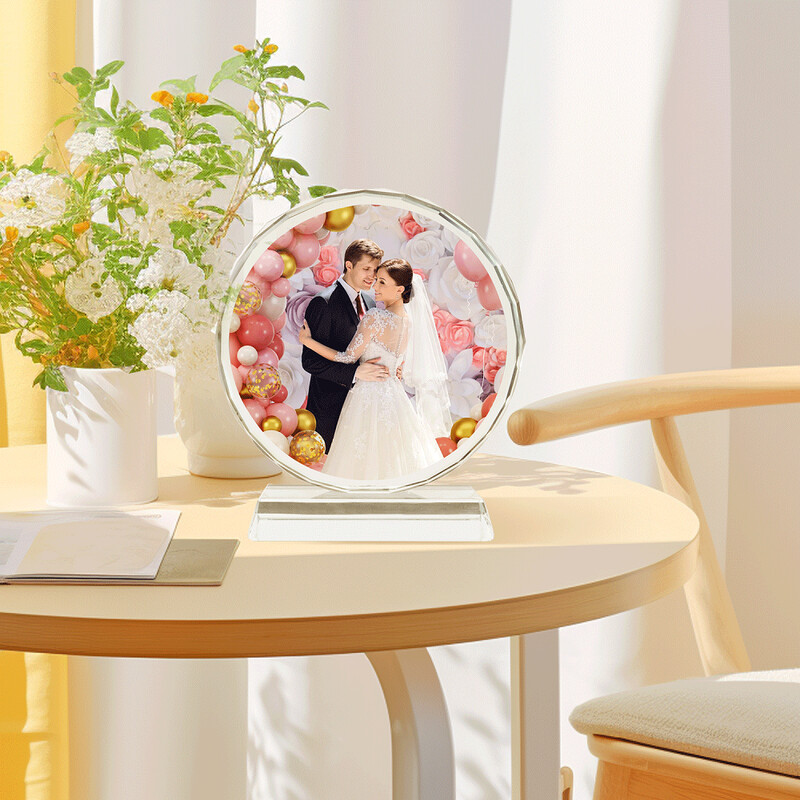 Ramă personalizată gratuită din sticlă de cristal în formă de cerc Rama foto cu fotografii personalizate Album foto pentru cadou de aniversare pentru decorarea casei