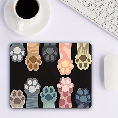 Mouse pad mic 180x220x2MM Labă de pisică drăguță cu bază de cauciuc anti-alunecare covoraș de birou Jocuri de birou Animație de desene animate Accesorii de birou negre