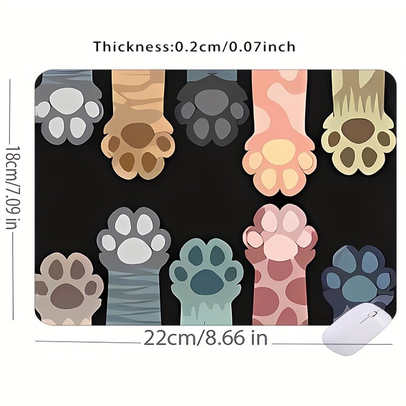 Mouse pad mic 180x220x2MM Labă de pisică drăguță cu bază de cauciuc anti-alunecare covoraș de birou Jocuri de birou Animație de desene animate Accesorii de birou negre