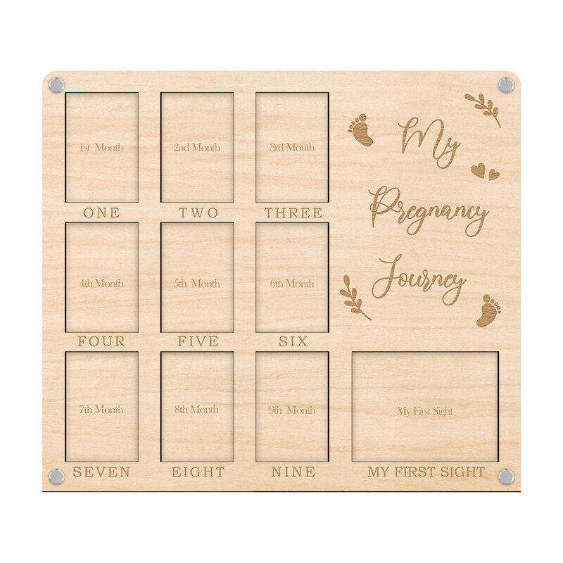 My Pregnancy Journey Placă foto cu 2 straturi - 10 sloturi pentru fotografii pentru 9 luni și ultrasunete - Display din lemn pentru suveniruri pentru bebeluș