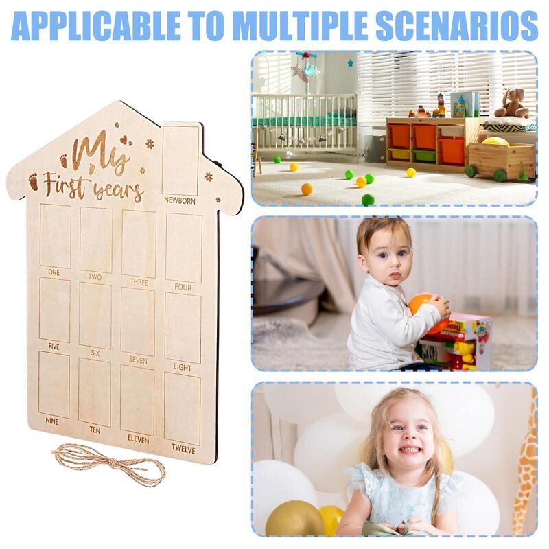 Ramă de poză pentru primul an, panou de lemn pentru primul aniversar, pentru nou-născut până la 12 luni, cadru de călătorie, decor pentru creșă pentru bebeluși