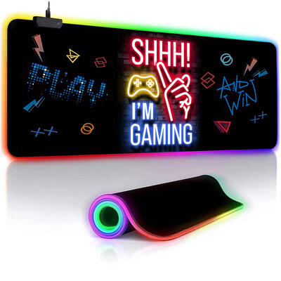 Pszt! I`m Gaming Pattern RGB Light Gaming Egérpad Fény módok Gombvezérlés Nagy számítógépes billentyűzet szőnyeg csúszásmentes gumitalp