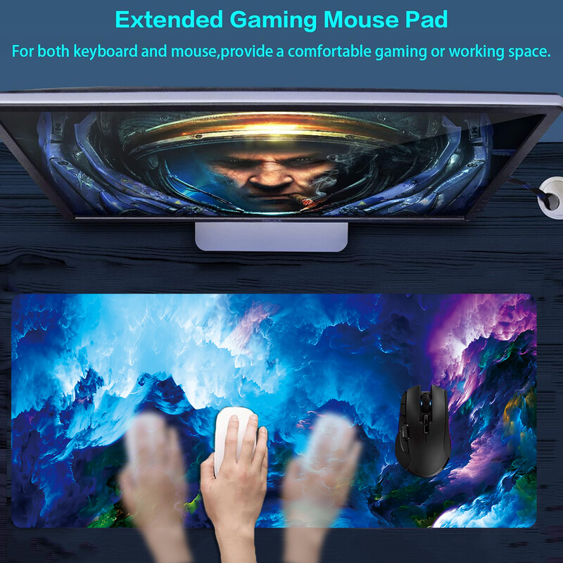 Dazzling Galaxy Gaming Mouse Pad, Mousepad mare cu bază de cauciuc anti-alunecare, Mouse Pad pentru tastatură, Tampoane de birou cu margini cusute, 31,5x11