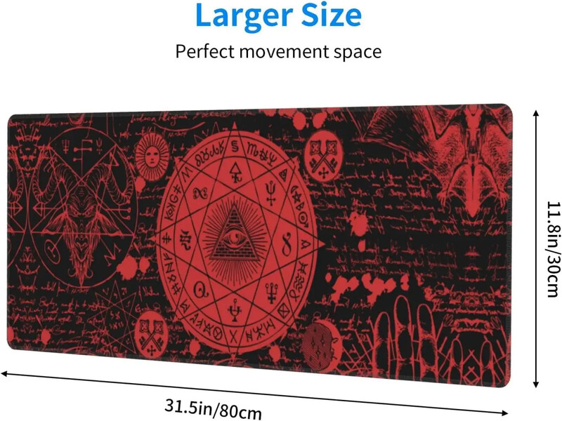 Vintage Mystic Goth Witchy Symbol Mouse Pad Tampă de mouse mare extinsă Tampă de birou supradimensionată Margini cusute 31,5 X 11,8 inci