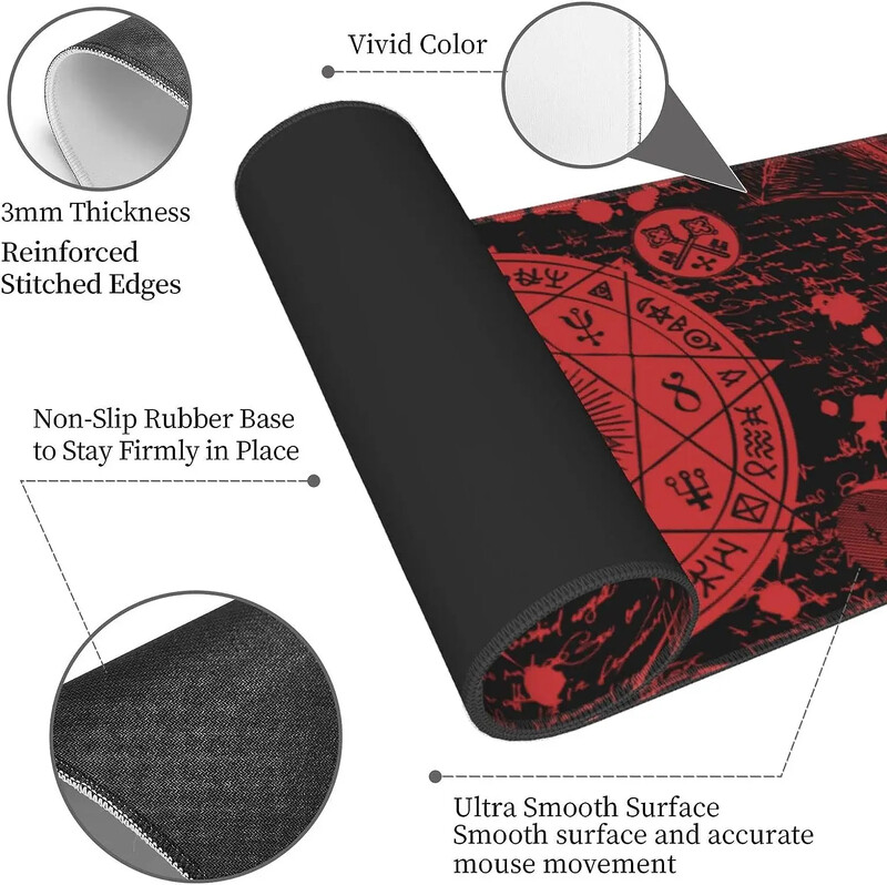 Vintage Mystic Goth Witchy Symbol Mouse Pad Tampă de mouse mare extinsă Tampă de birou supradimensionată Margini cusute 31,5 X 11,8 inci
