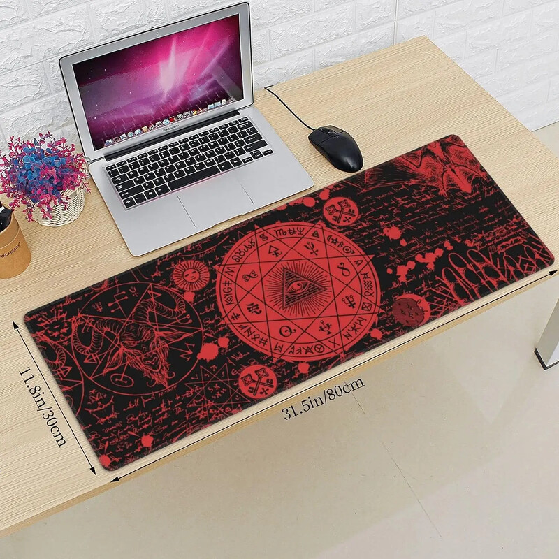 Vintage Mystic Goth Witchy Symbol Mouse Pad Tampă de mouse mare extinsă Tampă de birou supradimensionată Margini cusute 31,5 X 11,8 inci
