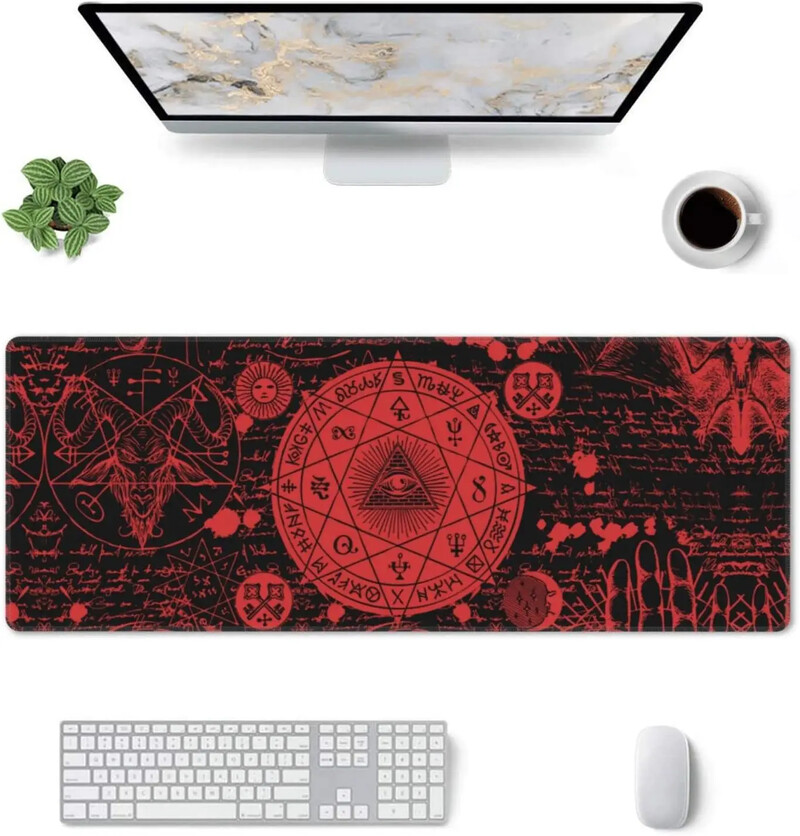 Vintage Mystic Goth Witchy Symbol Mouse Pad Tampă de mouse mare extinsă Tampă de birou supradimensionată Margini cusute 31,5 X 11,8 inci