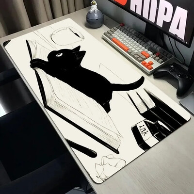 Vicces fekete macska egérpadok aranyos macska számítógép XXL mausepad céges asztali pad 900x400 nagy Kawaii párna irodai kiegészítők szőnyeg