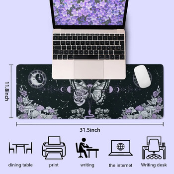 Mousepad Aesthetic Butterfly Goth Gaming Mousepad XL Trippy Mushroom Moon Galaxy Μαύρο Μωβ Μακρύ μεγάλο γραφείο 31,5 x 11,8 ιντσών